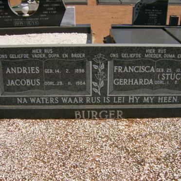 BURGER Andries Jacobus 1898-1984 &amp; Francisca Gerharda STÜCKI 1903-1984