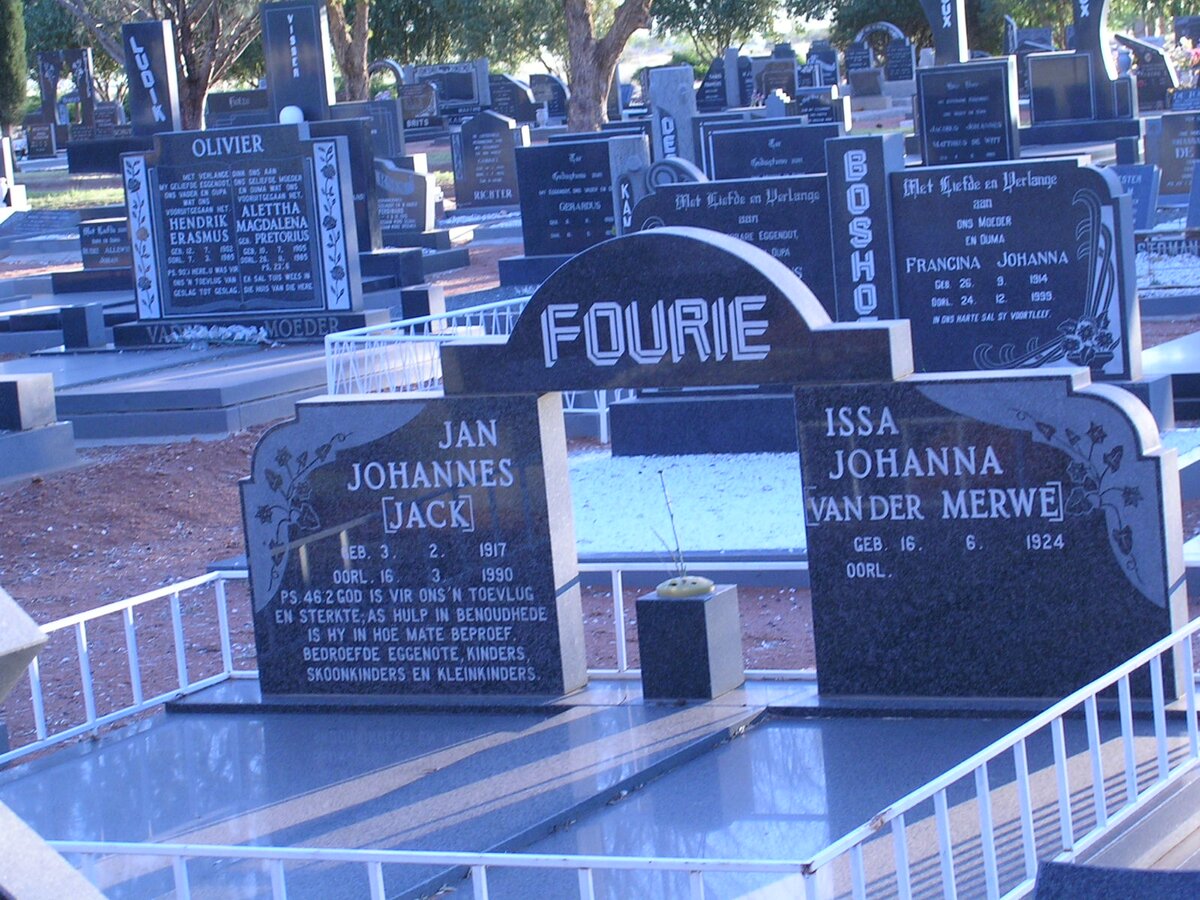 FOURIE Jan Johannes 1917-1990 &amp; Johanna VAN DER MERWE 1924-