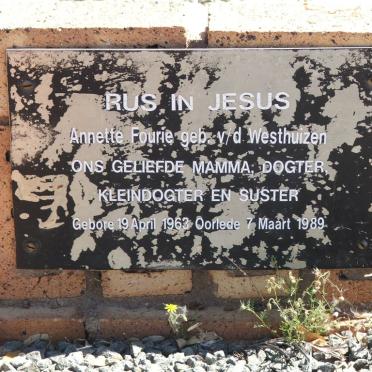 FOURIE Annette nee V.D.WESTHUIZEN 1963-1989
