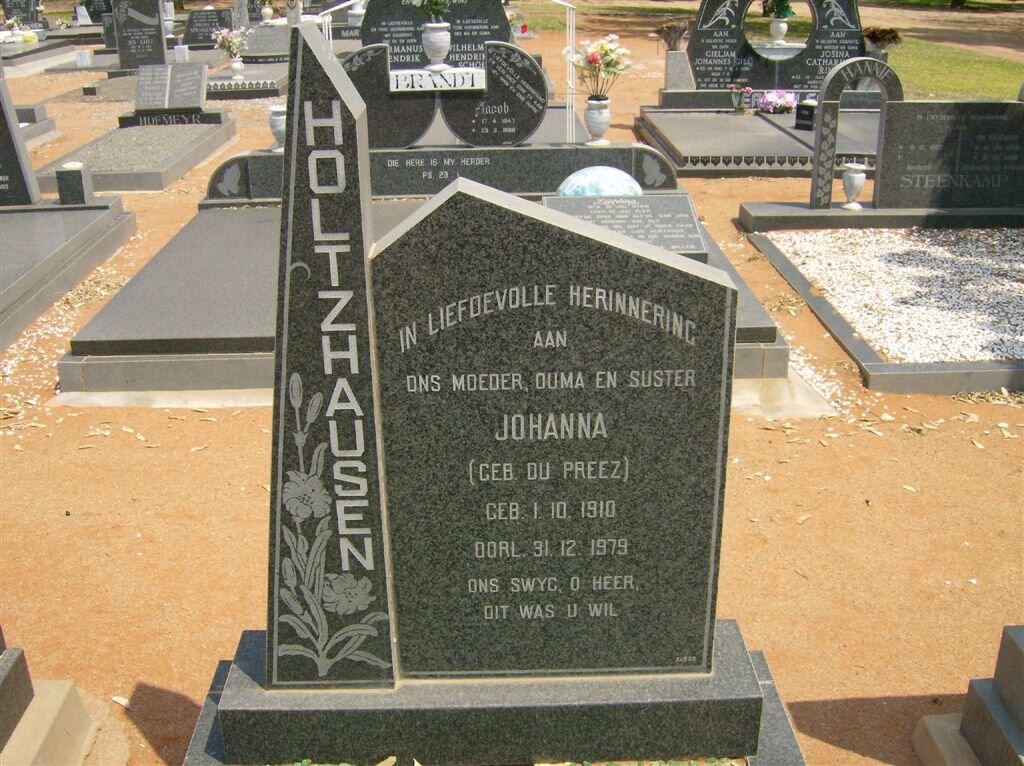 HOLTZHAUSEN Johanna nee DU PREEZ 1910-1979
