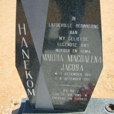 HANEKOM Martha Magdalena Jacoba 1921-1995