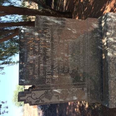 HANEKOM Gertruida Magdalena Johanna nee BURGER 1886-1952