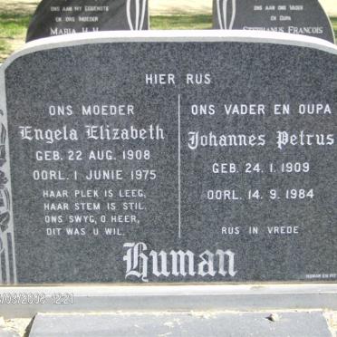 HUMAN Johannes Petrus 1909-1984 &amp; Engela Elizabeth 1908-1975