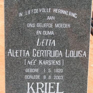 KRIEL Aletta Gertruida Louisa nee KARSTENS 1920-2003