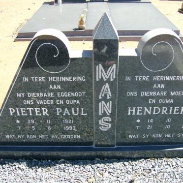 MANS Pieter Paul 1921-1993 &amp; Hendrieka 1928-2006