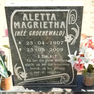 MEYER Aletta Magrietha nee GROENEWALD 1907-2009