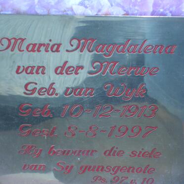 MERWE Maria Magdalena, van der, nee VAN WYK 1913-1997