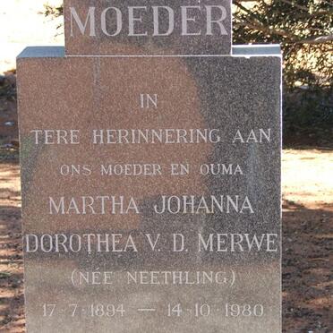 MERWE Martha Johanna Dorothea, v.d. nee NEETHLING 1894-1980