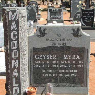 MACDONALD Geyser 1952-1994 &amp; Myra 1960-1994