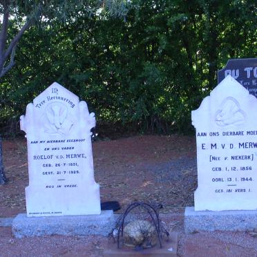 MERWE Roelof, v.d. 1851-1929 &amp; E.M. VAN NIEKERK 1856-1944
