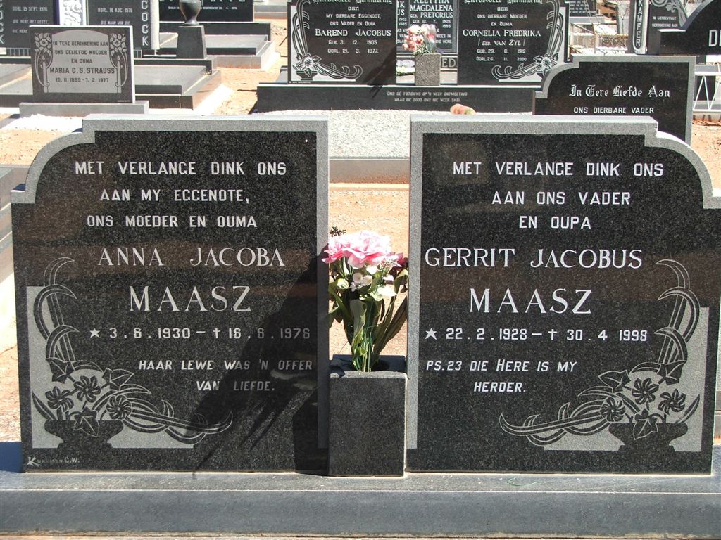 MAASZ Gerrit Jacobus 1928-1998 &amp; Anna Jacoba 1930-1978