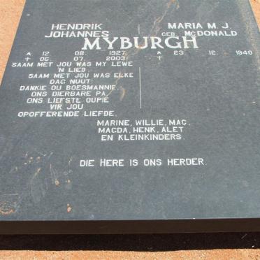 MYBURGH Hendrik Johannes 1927-2003 &amp; Maria M.J. MCDONALD 1940-