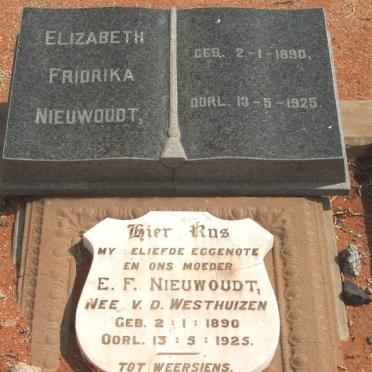 NIEUWOUDT Elizabeth Fridrika nee V.D.WESTHUIZEN  1890-1925