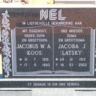 NEL Jacobus W.A. 1915-1993 &amp; Jacoba J. LATSKY 1913-2003