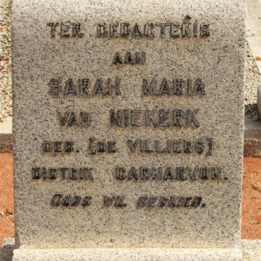 NIEKERK Sarah Maria, van nee DE VILLIERS