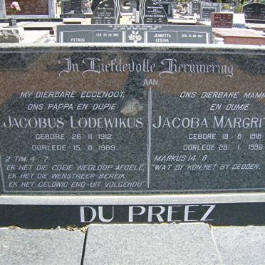 PREEZ Jacobus Lodewikus, du 1912-1989 &amp; Jacoba Margrita L. 1918-1996
