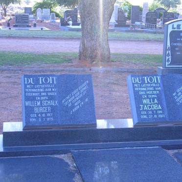 TOIT Willem Schalk Burger, du 1917-1975 &amp; Willa Jacoba 1919-2003