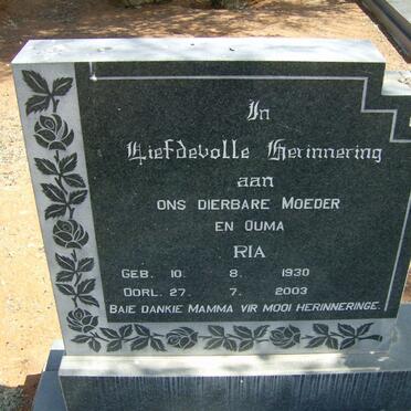 VYVER Ria, van der 1930-2003