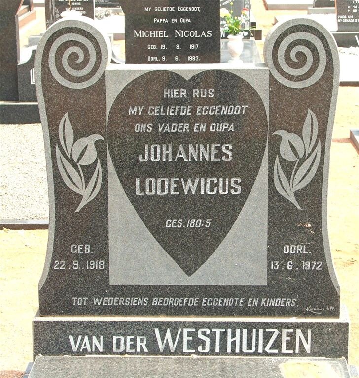 WESTHUIZEN Johannes Lodewicus, van der 1918-1972