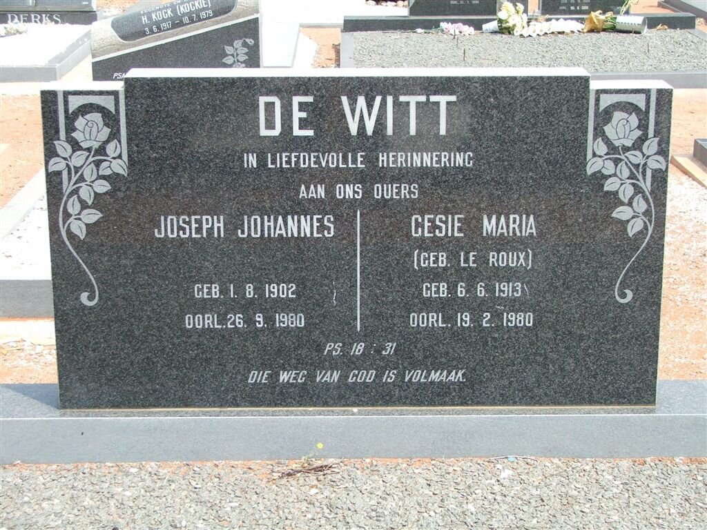WITT Joseph Johannes, de 1902-1980 &amp; Gesie Maria LE ROUX 1913-1980