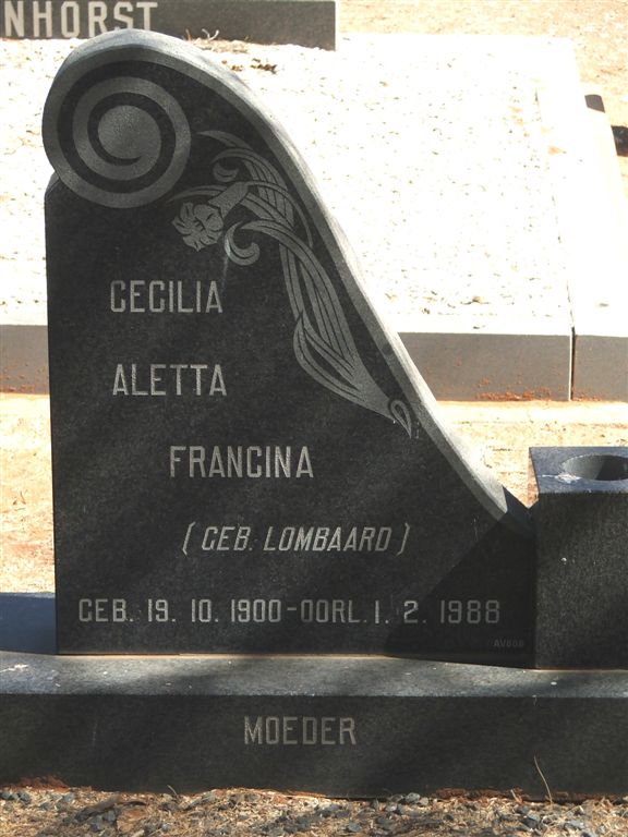 WYK Cecilia Aletta Francina, van nee LOMBAARD 1900-1988