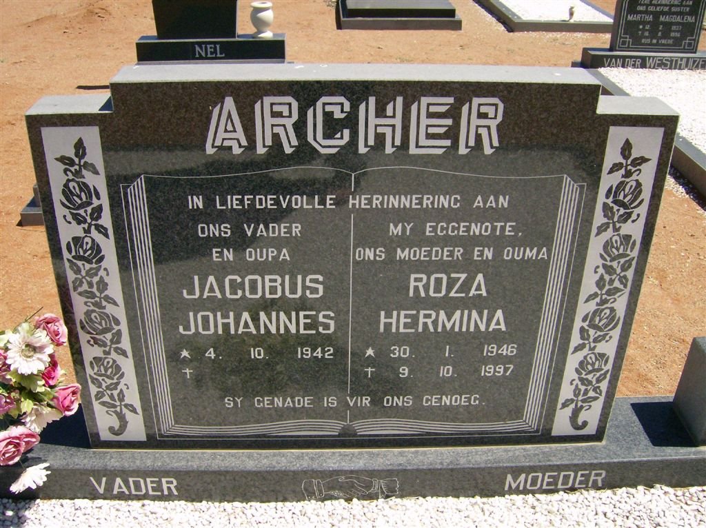 ARCHER Jacobus Johannes 1942-  &amp; Roza Hermina 1946-1997