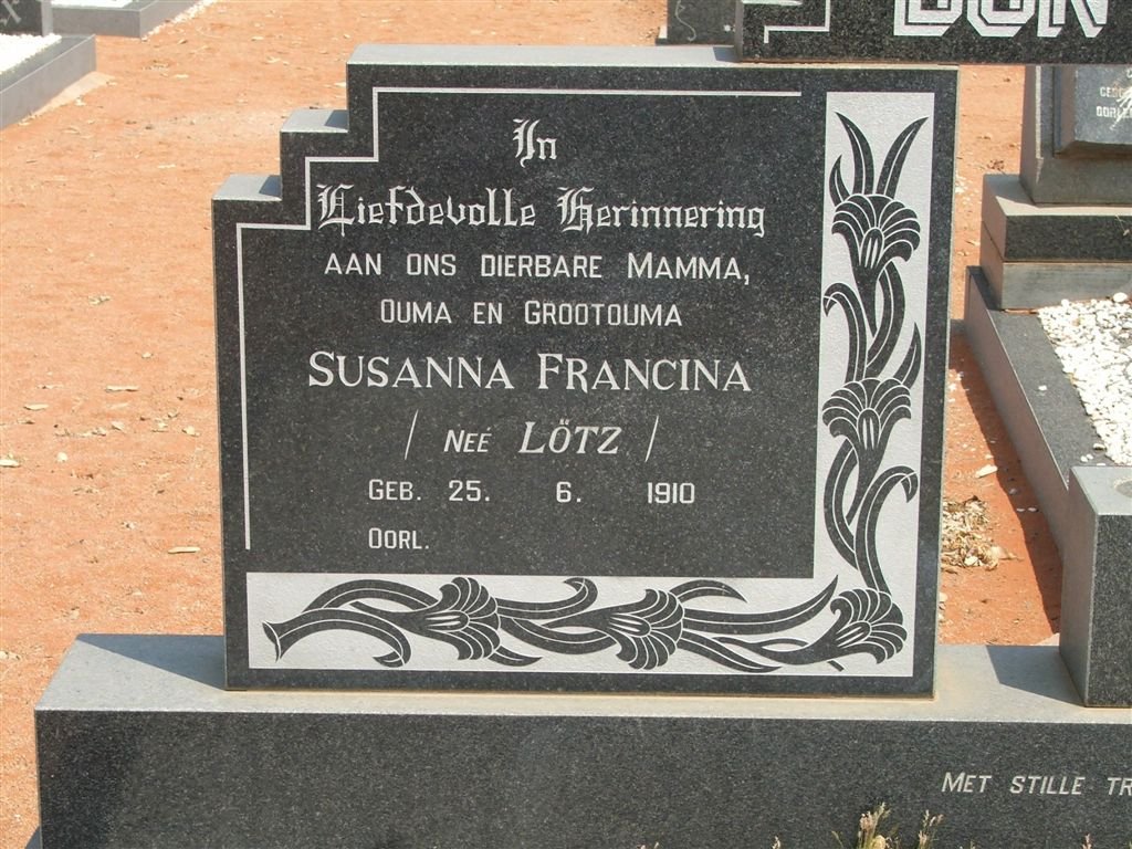 BONTHUYS Susanna Francina nee LÖTZ 1910-