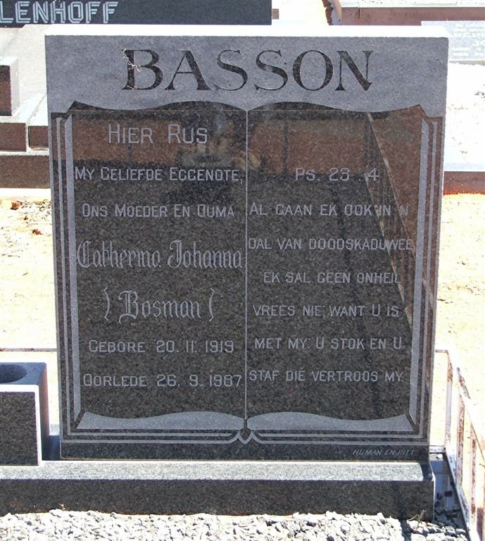 BASSON Catherina Johanna nee BOSMAN 1919-1987