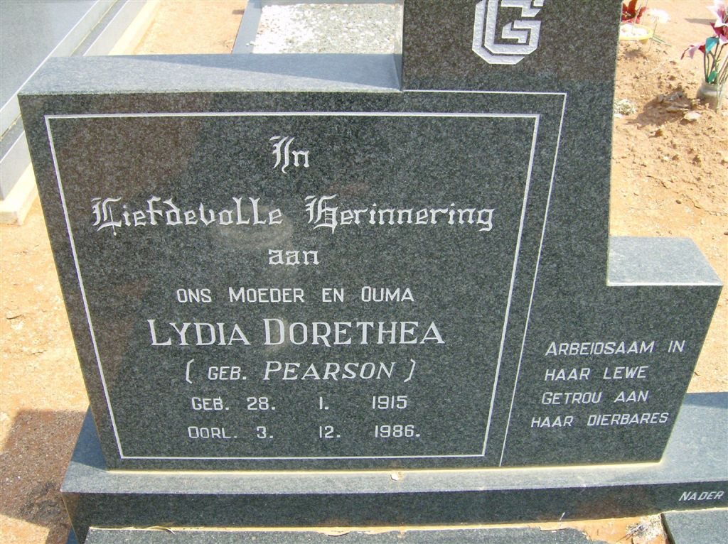 LIEBENBERG Lydia Dorethea nee PEARSON 1915-1986