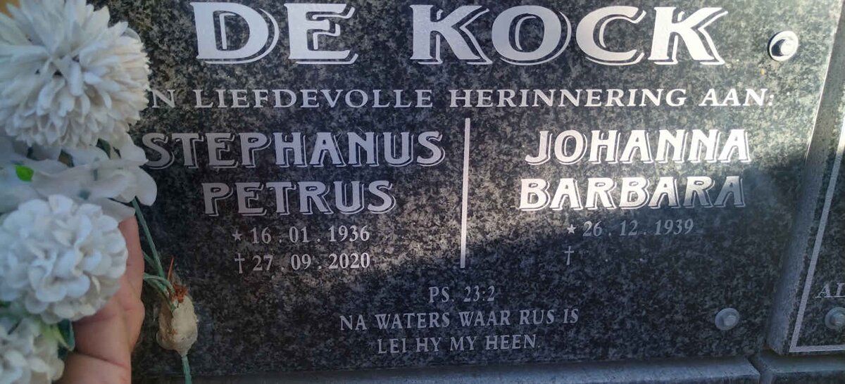 KOCK Stephanus Petrus, de 1936-2020 & Johanna Barbara 1939-