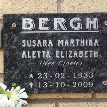 BERGH Susara Marthina Aletta Elizabeth nee CLOETE 1933-2009