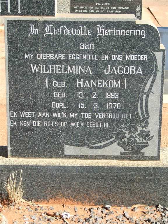 ENGELBRECHT Wilhelmina Jacoba nee HANEKOM 1893-1970