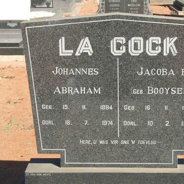 COCK Johannes Abraham, la 1894-1974 &amp; Jacoba B. BOOYSEN 1907-1995