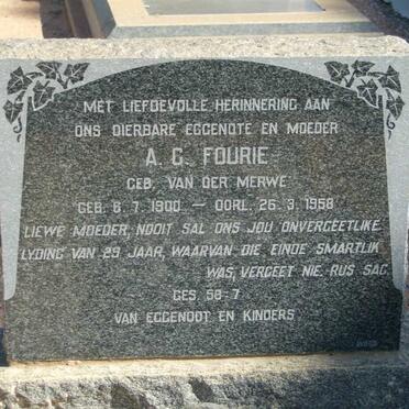 FOURIE A.C. nee VAN DER MERWE 1900-1958