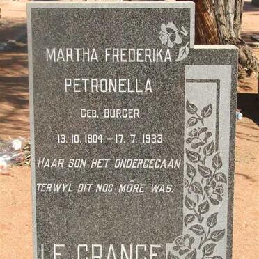 GRANGE Martha Frederika Petronella, le nee BURGER 1904-1933