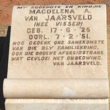 JAARSVELD Magdelena A., van nee VISSER 1925-1951