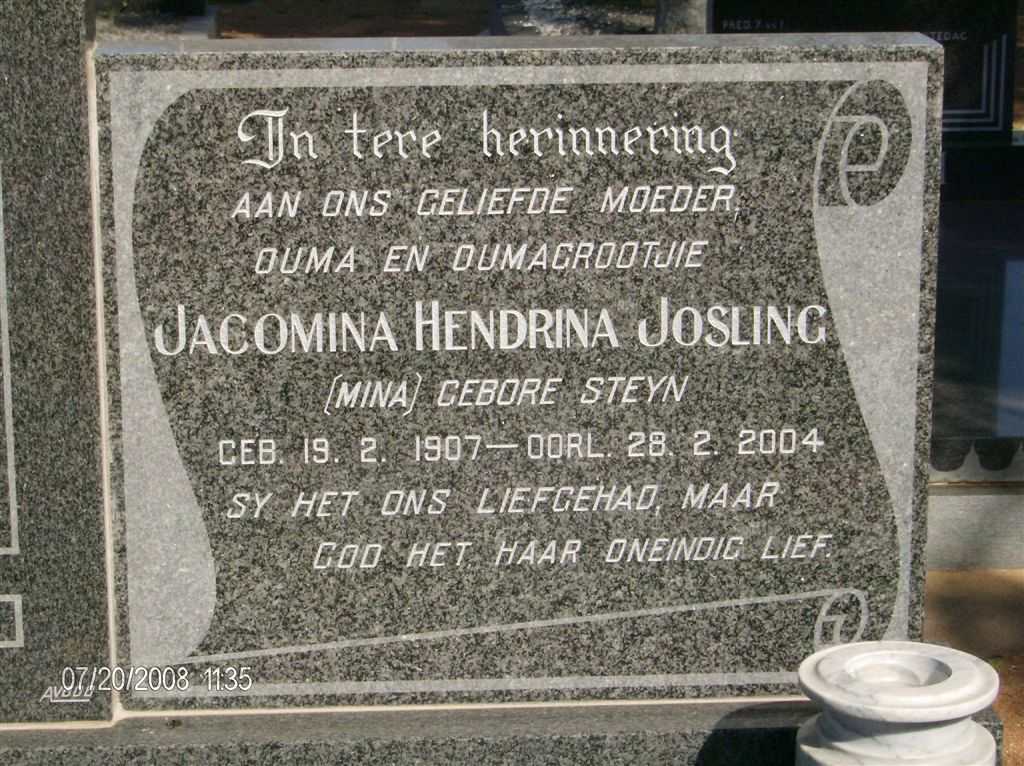 JOSLING Jacomina Hendrina nee STEYN 1907-2004