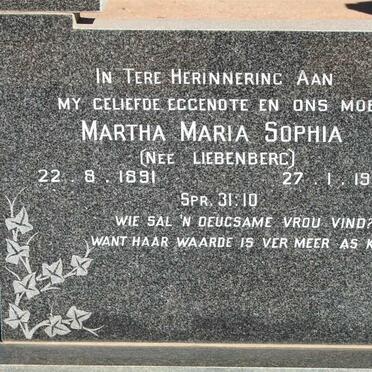 KLERK Martha Maria Sophia, de nee LIEBENBERG 1891-1963