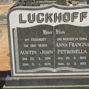 LUCKHOFF Austin John 1891-1975 &amp; Anna Francina Petronella 1899-1985