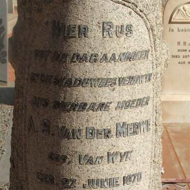 MERWE A.S., van der nee VAN WYK 1870-1941