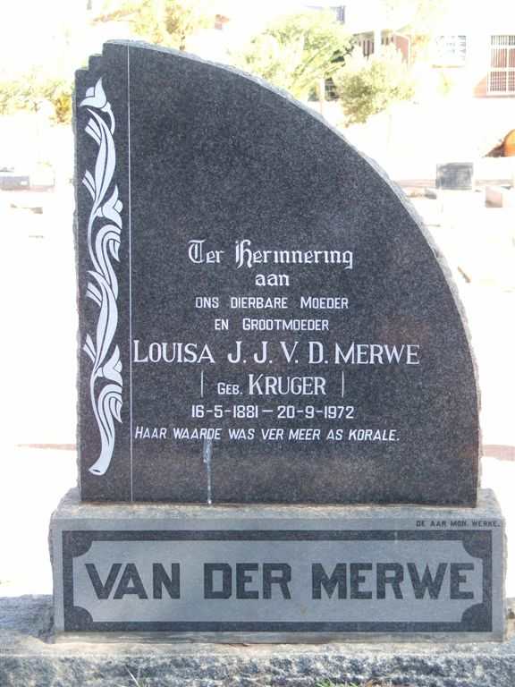 MERWE Louisa J.J., v.d. nee KRUGER 1881-1972