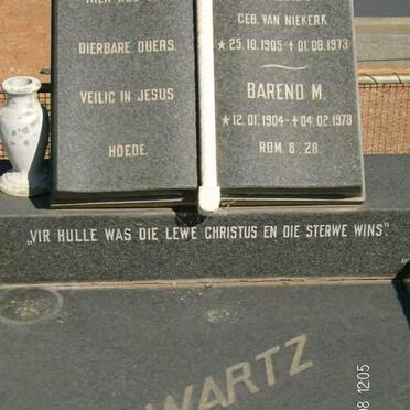 SWARTZ Barend M. 1904-1978 &amp; Margaretha F.H. VAN NIEKERK 1905-1973