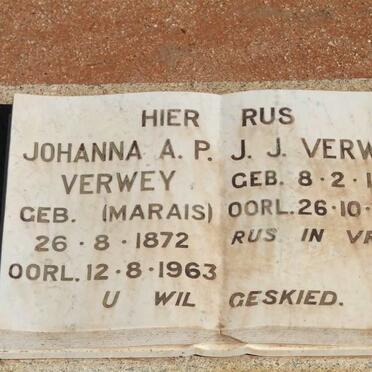 VERWEY J.J. 1870-1965 &amp; Johanna A.P. MARAIS 1872-1963