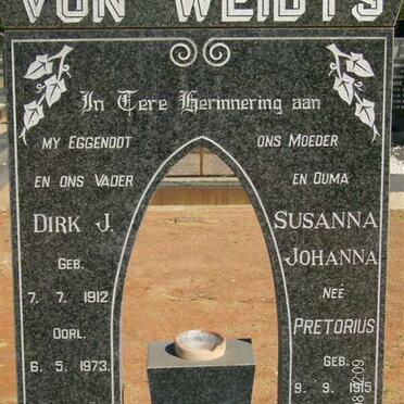 WEIDTS Dirk J., von 1912-1973 &amp; Susanna Johanna PRETORIUS 1915-1984