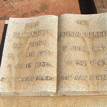 WAAL Arend Gerrit, de 1860-1947 &amp; Elizabeth nee ROUX 1876-1938