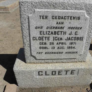 CLOETE Elizabeth J.C. nee JACOBS 1871-1954