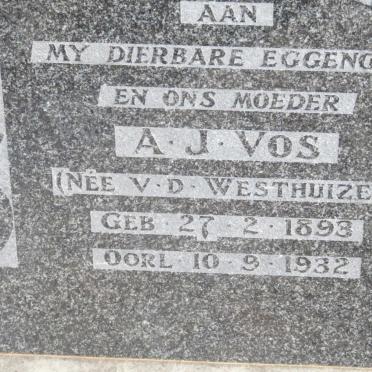 VOS A.J. nee VAN DER WESTHUIZEN 1893-1932