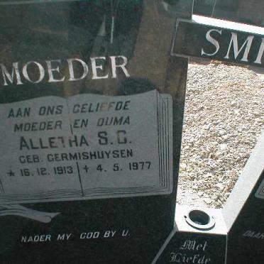 SMITH Alletha S.G. nee GERMISHUYSEN 1913-1977