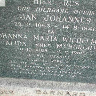 BARNARD Jan Johannes 1863-1941 &amp; Johanna Maria Wilhelmina Alida MYBURGH 1868-1952