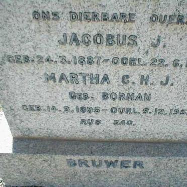 BRUWER Jacobus J. 1887-1958 &amp; Martha C.H.J. BORMAN 1895-1955